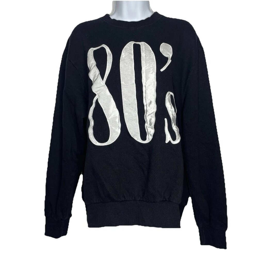 Eleven Paris Life Is A Joke Black Crew Neck Sweatshirt Size L Velour 80s Text
